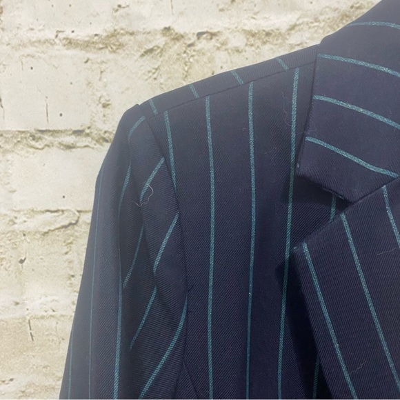 NWT Susie Lady Blue Green Striped Metallic Weave Blazer Jacket - Picture 2 of 4